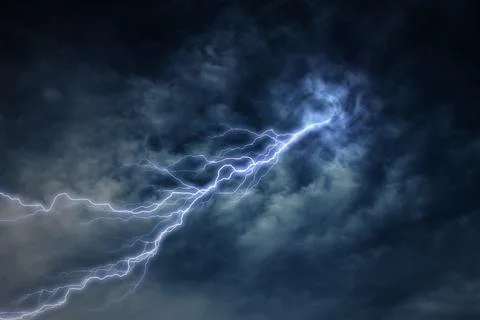 Lightning strike during an electrical storm Stock Photos