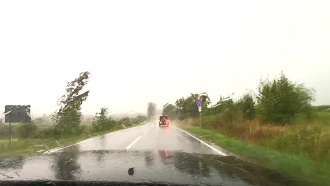 Lightning strike during heavy rain in the center of a hurricane Stock Footage 158143110
