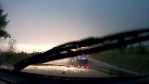 Lightning strike during heavy rain in the center of a hurricane Stock Footage 158143686