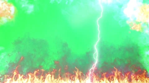 Lightning strike hitting fire on green screen. Powerful electrical discharge 스톡 동영상 339395764