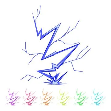 Lightning strike impacting ground with electric discharge graphic Stock Illustration