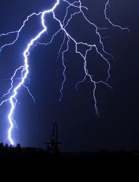 Lightning strike at night 스톡 사진