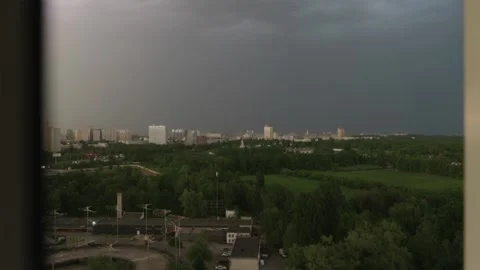 Lightning strike over cityscape panorama at evening KYIV, UKRAINE — MAY 28, 2026 Stock Footage 336170337