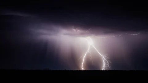 Lightning strike over plains in the midwest durning thunderstorm Stock-Footage 83322946