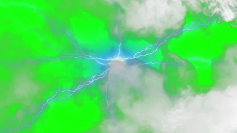 Lightning strike in storm clouds. Electric bolt discharge on green screen Stock Footage 339755652