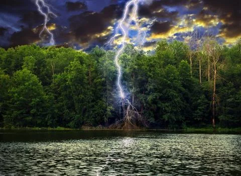 A lightning strike to a tree Stock Photos
