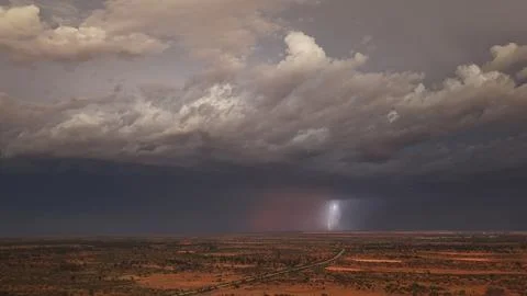 Lightning Strike Under Massive Storm Front Stock Photos
