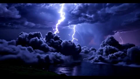 Lightning Strikes 4K Stunning Lightning In Storm and Clouds 3D Seamless Loop Stockbeeldmateriaal 305631886