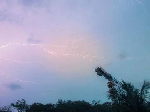 Lightning strikes across the sky Stock Photos