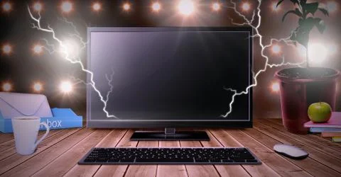 Lightning strikes and computer Stock Photos