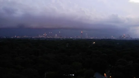 Lightning strikes the city skyline Stock Footage 92384602