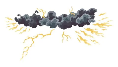 Lightning strikes from the cloud. Natural phenomenon, light effect. Effective Stockillustratie