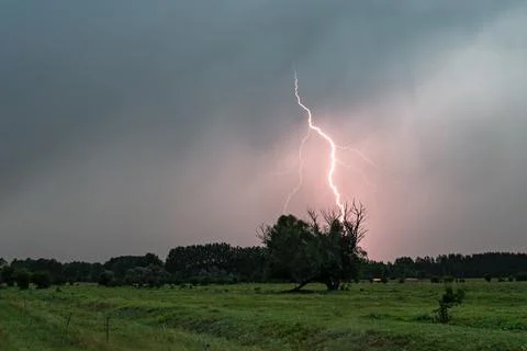 Lightning strikes down on the plains Stock Photos