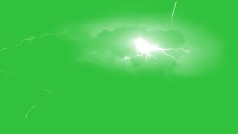 Lightning Strikes on Green Background. Electrical Storm. Stock Footage 169981378