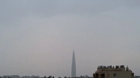 Lightning strikes at the Lakhta Center skyscraper - public and business complex. Stock Footage 132695887