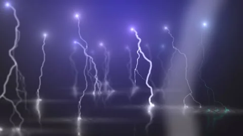 Lightning strikes over black background Stock Footage 97163770