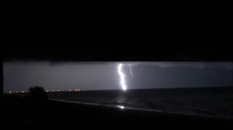 Lightning Strikes Over the Pier Stock Footage 40255982