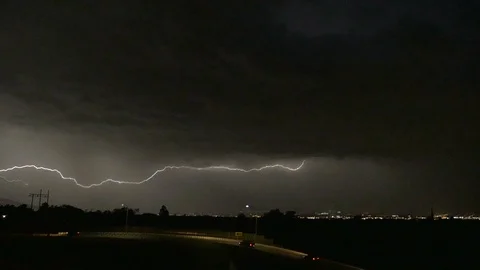 Lightning strikes over Salt Lake City Valley, Utah, May 2019. Stock Footage 108885288