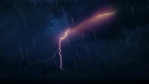 Lightning Strikes &amp; Rain Falling 4K Stock Footage 142691507