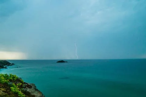 Lightning strikes the sea Foto stock
