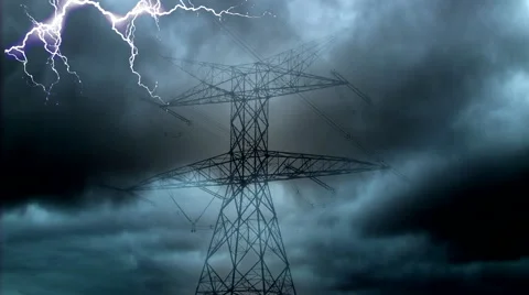 Lightning striking the electricity tower Stock Footage 49910437