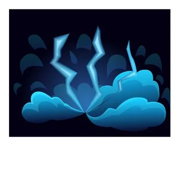 Lightning striking through cartoon clouds background Stock Illustration
