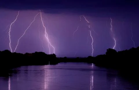 Lightning at Summer Night Stock Photos