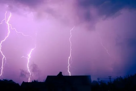 Lightning in a summer thunderstorm Stock Photos