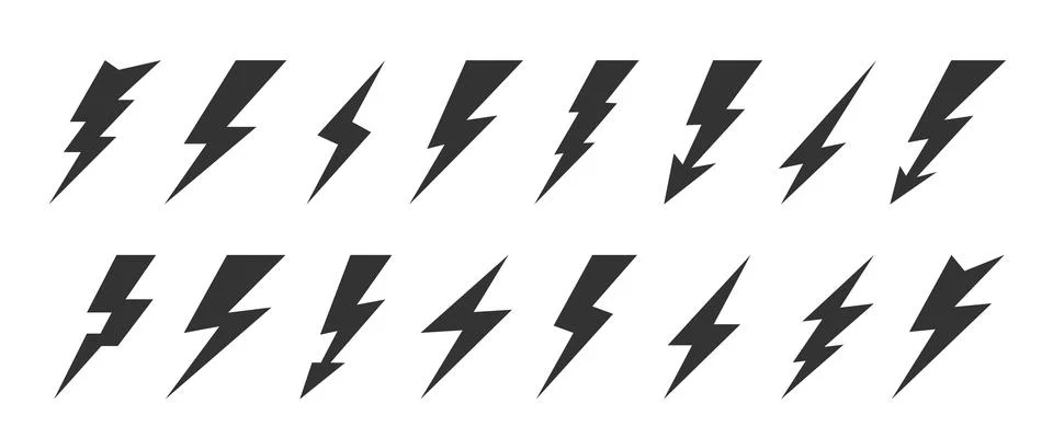 Lightning thunder bolt flash energy power icon set Stock Illustration