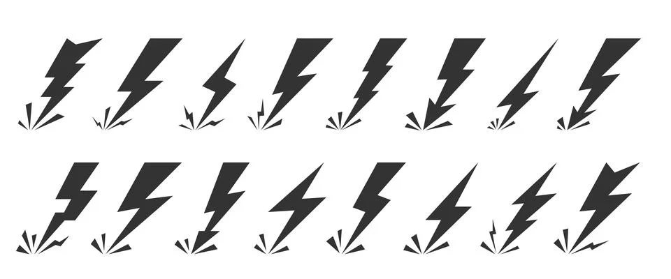 Lightning thunder bolt flash energy power icon set Stock Illustration