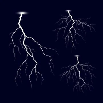 Lightning. Thunder storm lightnings set. Bright light effects. Vector Illustr Illustrazione stock