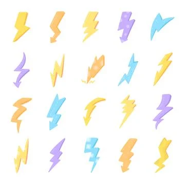 Lightning thunder strike set in scandinavian style Stock Illustration