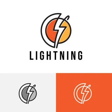 Lightning Thunderbolt Circle Line Power Energy Logo Stock Illustration