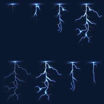 Lightning, thunderbolt fx animation frames sprite vector illustration Stock Illustration