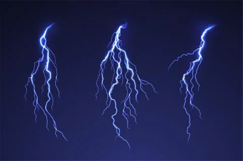 Lightning thunderstorm on dark background. Blue thunderbolt flare. Blue abstract Stock Illustration