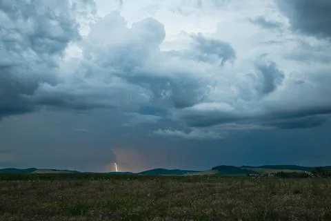 Lightning from a thunderstorm in the distance Stock Photos