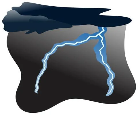 Lightning thunderstorm flash at night sky vector drawing black clouds thunder Stock Illustration