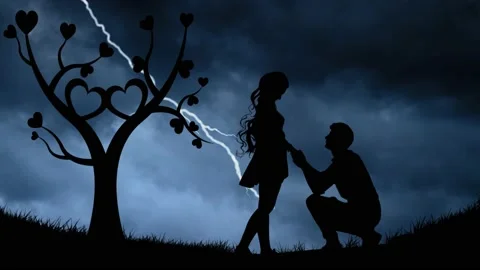 Lightning Thunderstorm Flash over Couple in Love Silhouette Stock Footage 169174855