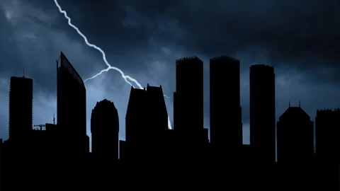 Lightning Thunderstorm Flash over The Hague Downtown City Skyline, Netherlands Stock Footage 265604076