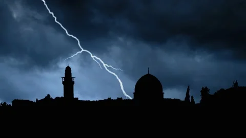 Lightning Thunderstorm Flash over Jerusalem Old City Skyline, Gerusalemme Stock Footage 170126788
