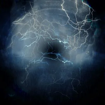 Lightning thunderstorm flash over the night sky. Concept on topic weather, .. Illustrazione stock