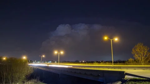Lightning in thunderstorm over Texas overpass at night timelapse Stock-Footage 154941482