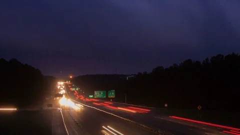 Lightning Thunderstorm Timelapse Over Interstate Traffic Stock Footage 73662826