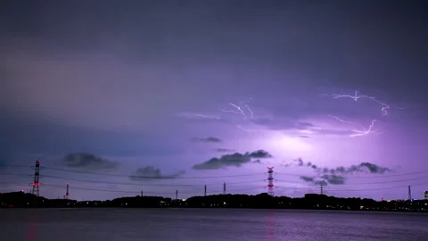 Lightning Timelapse over Teganuma Lake in Abiko, Chiba, Japan Stock Footage 342230875