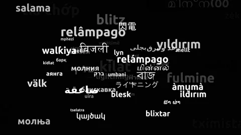 Lightning Translated in 64 Worldwide Languages Endless Looping 3d Zooming Wor Stock Footage 145231177