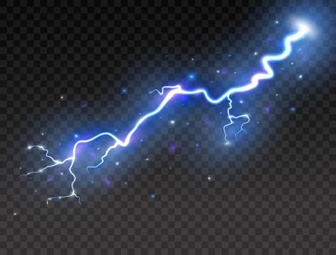 Lightning on transparent background. Realistic thunder storm. Vector illustra Stock Illustration