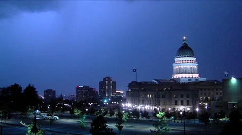 Lightning Utah Capitol building. Stock Footage 45500096