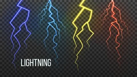 Lightning Vector. Storm Flash Thunder. Electric Power. Realistic Isolated Ilustração Stock