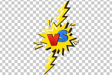 Lightning with versus sign. Comic challenge symbol with yellow flash and vs Illustrazione stock
