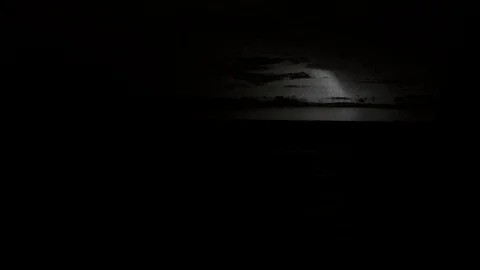 Lightnings Illuminating The Ocean At Night Stock Footage